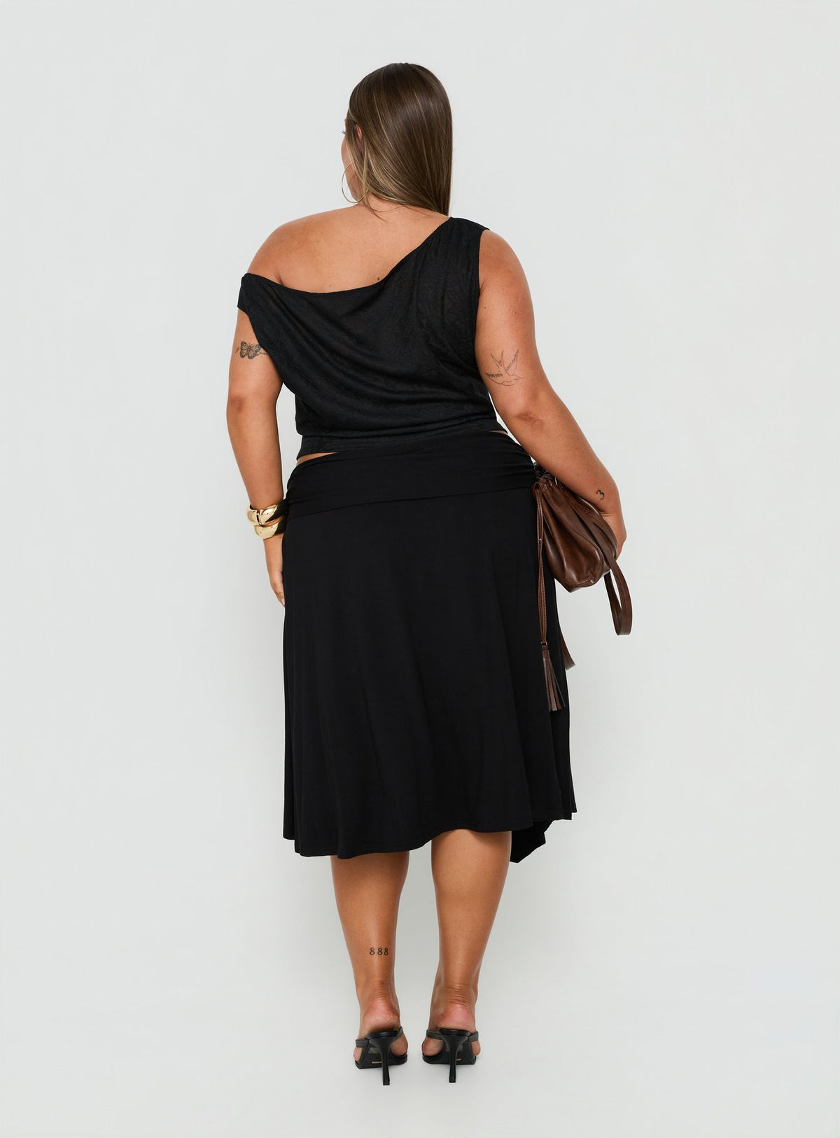 Soft Focus Tie Waist Midi Skirt Black Curve