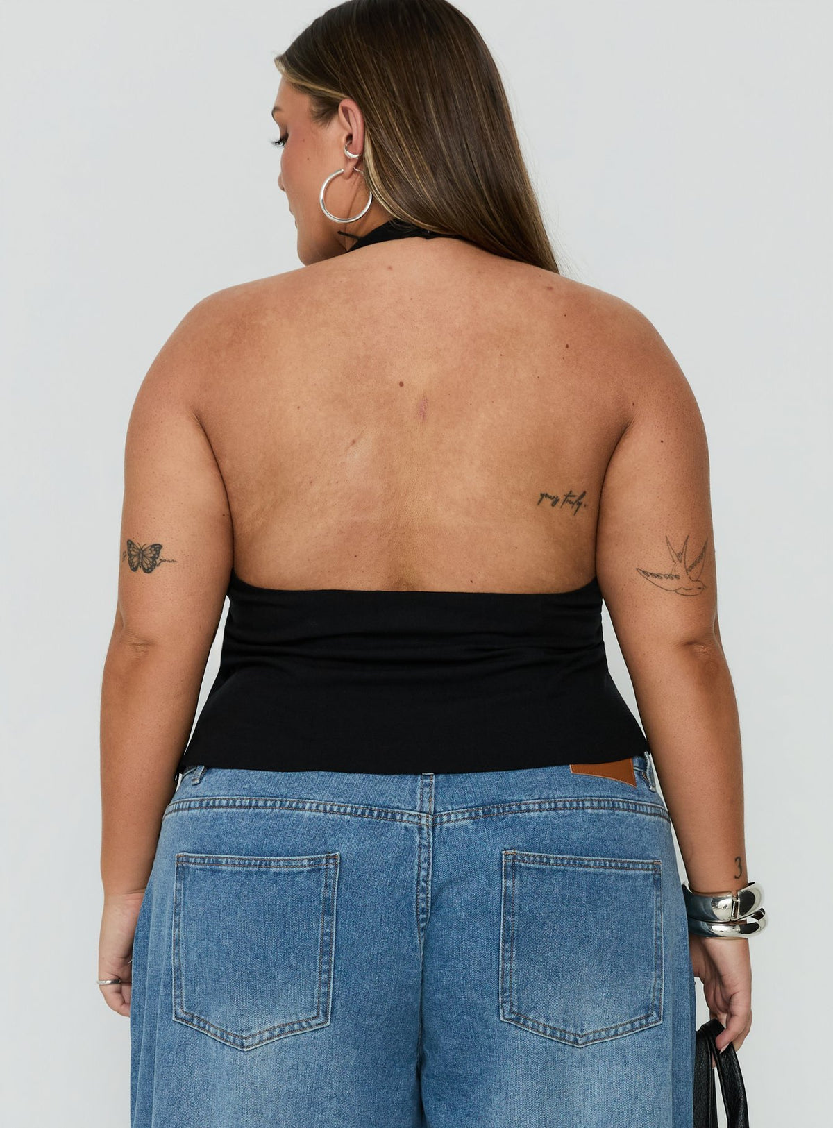 No Pressure Lace Trim Halter Top Black Curve