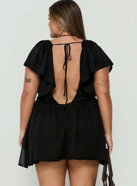 Sun Spirit Plunge Flowy Playsuit Black Curve