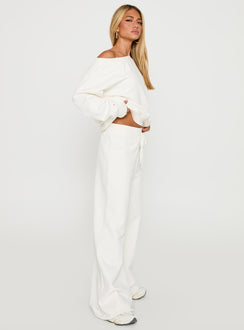 side view of model wearing Princess Polly Dodie Wide Leg Pants Washed White High Rise Pants Pants 