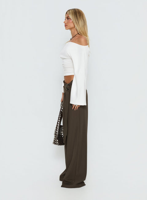 side view of model wearing Princess Polly Elisson Layered Buckle Pants Grey Mid Rise Pants 