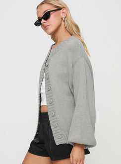 side view of model wearing Princess Polly Edern Cardigan Grey 