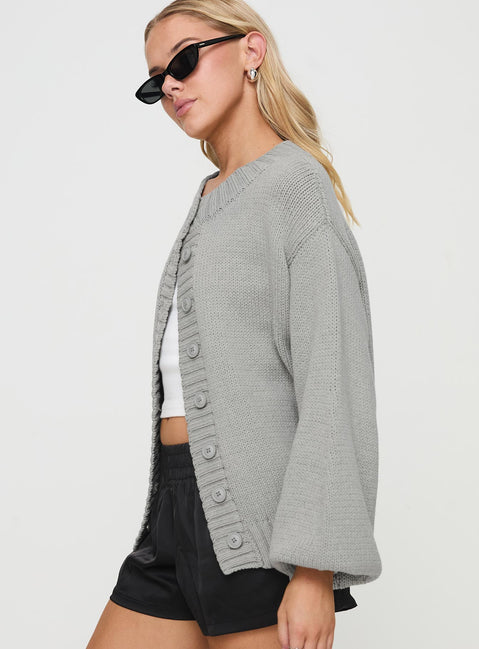 side view of model wearing Princess Polly Edern Cardigan Grey 