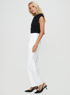 side view of model wearing Princess Polly Jazzar Pocket Detail Pleated Pant White High Rise Pants Pants 