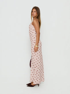 Picante Bias Cross Back Maxi Dress Pink Polka