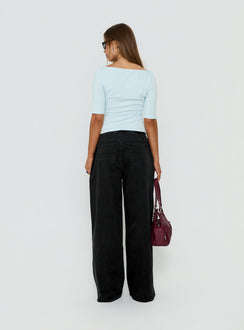 Naylor Mid Rise Wide Leg Jeans Washed Black Denim