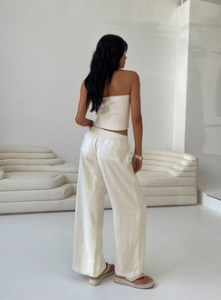 back view of model wearing Princess Polly Louis Linen Blend Pants White Petite Pants 
