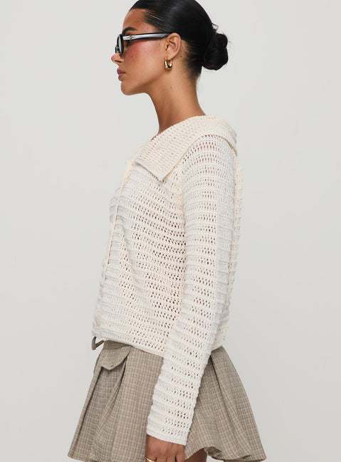 Crafted from the Tuscon Crochet Sweater White womens-jumpers featuring short length side view of model wearing Princess Polly
