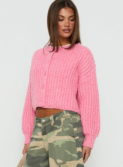Elowynne Button Up Knit Cardigan Pink