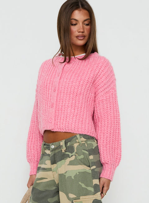 Elowynne Button Up Knit Cardigan Pink