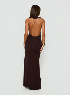 Charlique Halter Frill Maxi Dress Mahogany