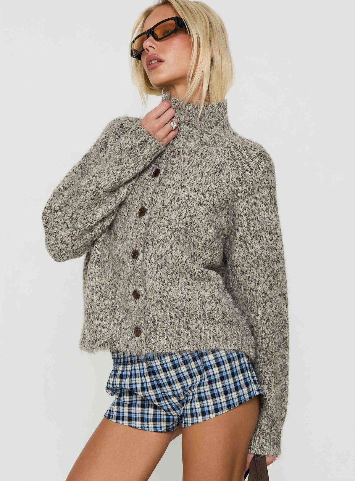 Faida Funnel Neck Knit Jumper Brown Speckle