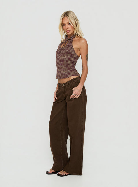 Picco Ultra Low Rise Wide Leg Jeans Brown