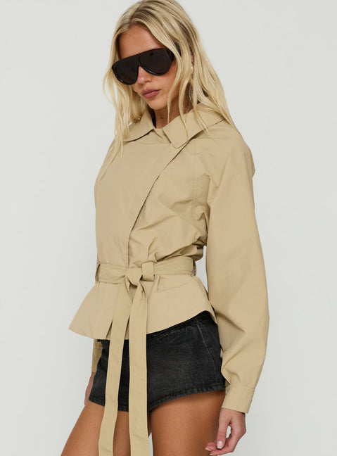 Ranique Tie Waist Cropped Trench Coat Beige
