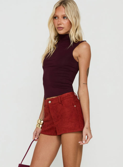 Dreamful Low Rise Faux Suede Mini Shorts Deep Red