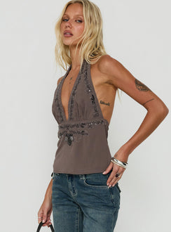 Infinity And Beyond Sequin Halter Top Brown
