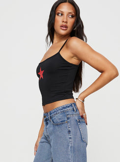 side view of model wearing Princess Polly Star Girl Cami Black Sleeveless Square Neck 