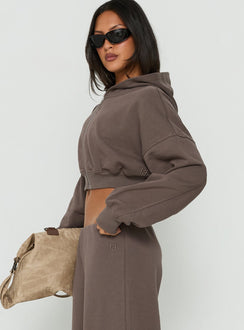 Designed with Lanna Fleece Zip Through Cropped Hoodie Grey in womens-jumpers featuring short length detail view of model wearing Princess Polly