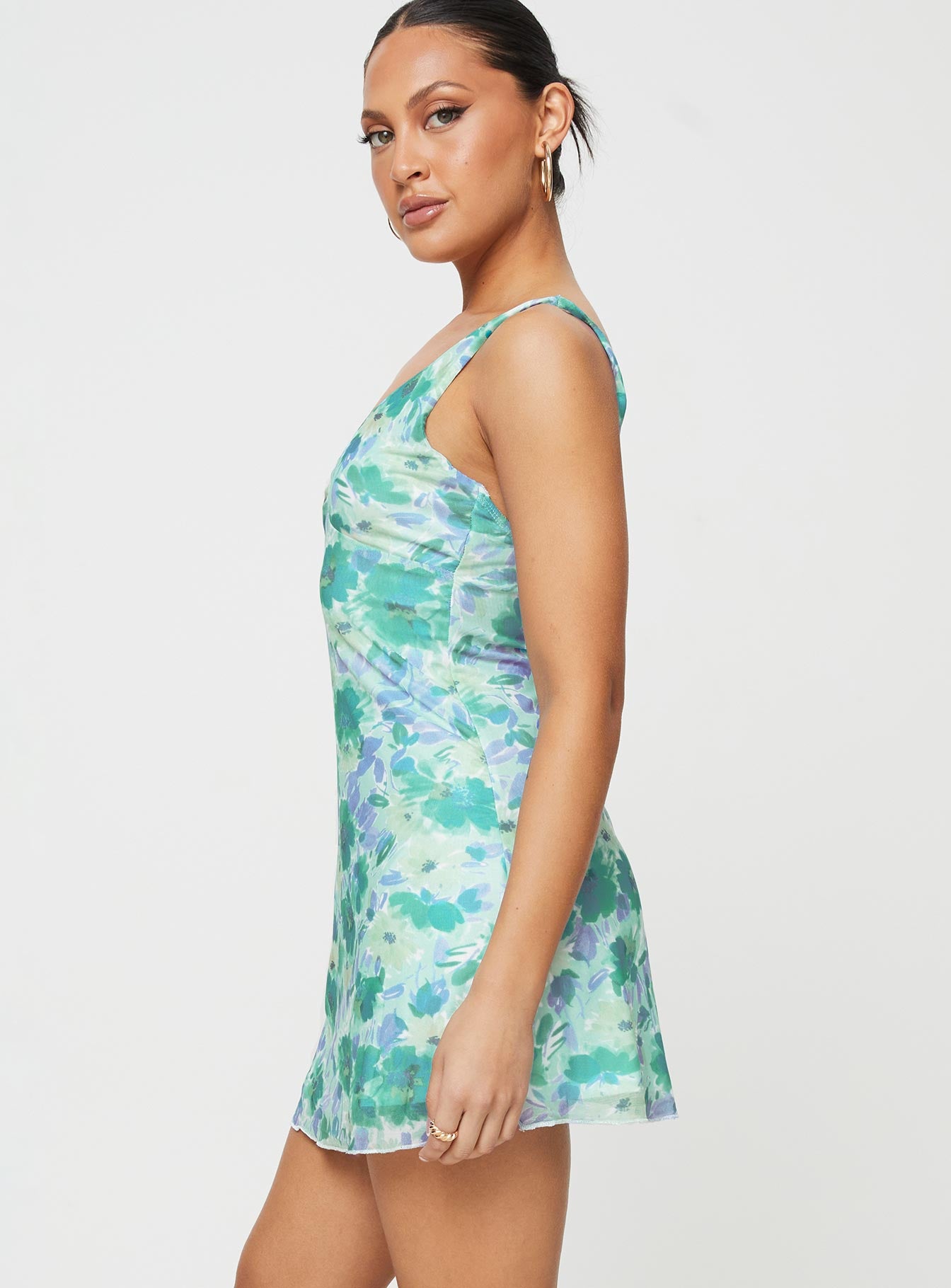 product Princess Polly Crew Neck  Zuba Mini Dress Green Floral