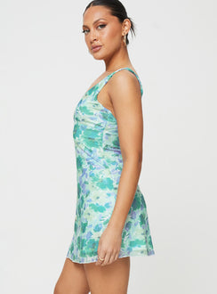 product Princess Polly Crew Neck  Zuba Mini Dress Green Floral