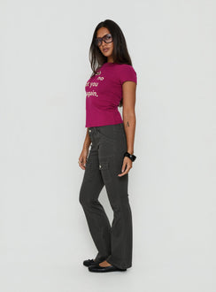 Showcasing the Trust Fund Low Rise Bootleg Cargo Pants Charcoal in womens regular pants, side view of model wearing Princess Polly