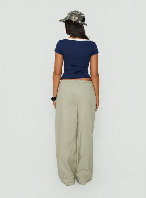 Designed with Toren Drawstring Straight Leg Pants Stone womens-regular-pants featuring mid-rise back view of model wearing Princess Polly