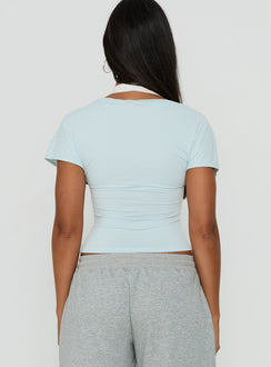 Beea Layered Halter Short Sleeve Top Blue / White