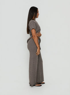 Styled Calisse Knit Wide Leg Pants Mocha womens regular pants with high-rise silhouette side view of model wearing Princess Polly