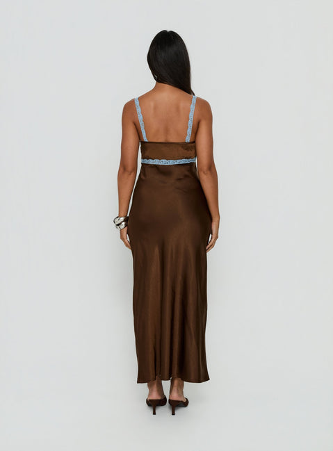 Carletta Lace Contrast Maxi Dress Brown / Blue