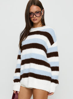 back view of model wearing Princess Polly Kordhelia Knit Jumper Multi Stripe Long 