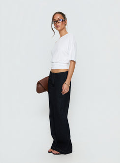 side view of model wearing Princess Polly Buenos No Waist Low Rise Straight Leg Jeans Raw Denim Mid Rise Jeans 