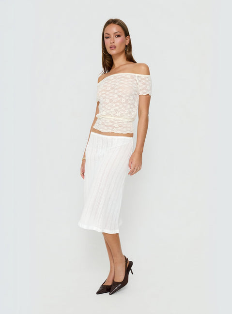 Crafted with the Coralyne Pointelle Midi Skirt White womens-skirts in midi length detail Princess Polly