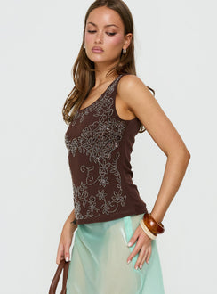 Spend The Night Embroidered Tank Top Chocolate Brown