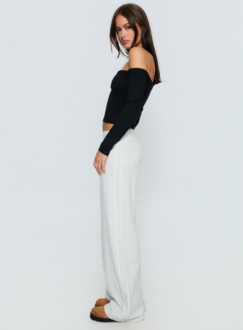 side view of model wearing Princess Polly Ascenda Straight Leg Track Pant Grey Marle Mid Rise Pants 