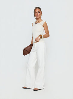 Featuring Buenos No Waist Low Rise Straight Leg Jeans White Petite in womens-jeans side view of model wearing Princess Polly