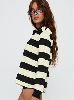 side view of model wearing Princess Polly Nautica Jersey Ink Stripe Longline Jumpers Jumpers 