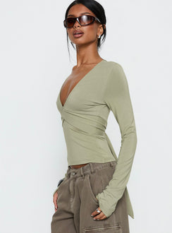 Madelon Long Sleeve Wrap Top Sage