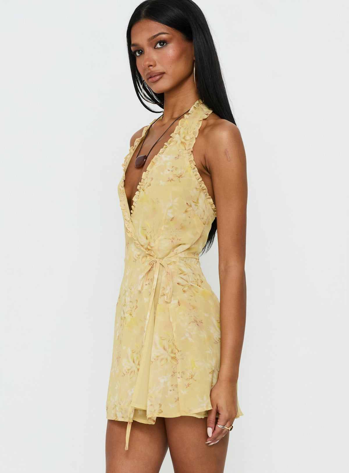 Taija Wrap Mini Dress Yellow Floral
