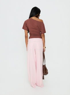 back view of model wearing Princess Polly Pedra Wide Leg Pant Pink Mid Rise Pants 