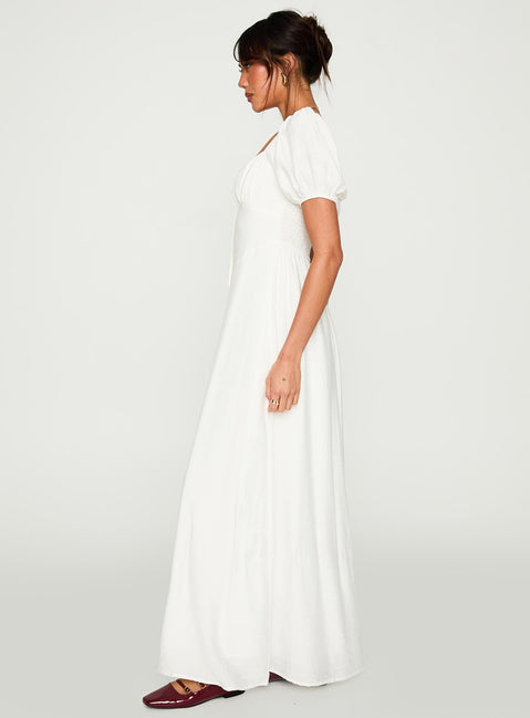side view of model wearing Princess Polly Summer Song Maxi Dress White Scoop Neck 