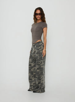 Crafted from the Naylor Mid Rise Wide Leg Jeans Camo in womens-jeans side view of model wearing Princess Polly