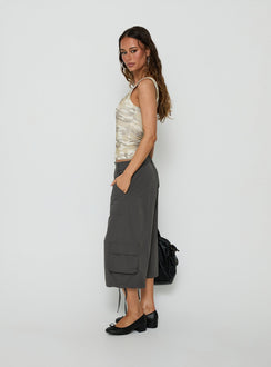Designed with the Relaxer 3/4 Cargo Pants Charcoal in womens-regular-pants with mid-rise on-body view of model wearing Princess Polly