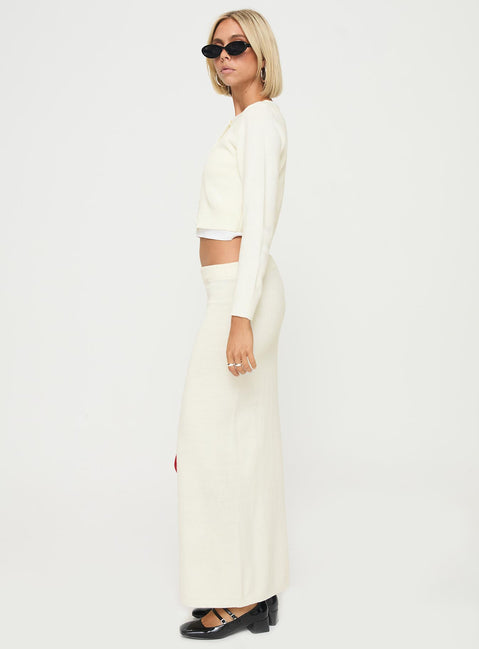 side view of model wearing Princess Polly Collase Knit Sweater Cream cropped 