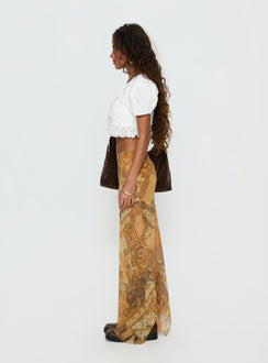   side view of model wearing Princess Polly Lyanna Hanky Hem Maxi Skirt Multi Maxi Skirts 