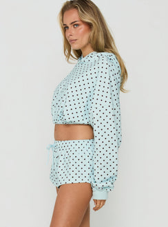 Quinncy Low Rise Sweat Shorts Blue Polka Dot