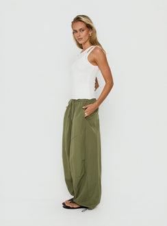 Elevate your look with Mankind Baggy Cargo Pants Olive in womens-regular-pants with mid-rise waist side view of model wearing Princess Polly