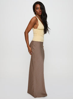 Capturing the Eliena Maxi Skirt Multi Petite in womens-skirts with maxi length and striped print side view of model wearing