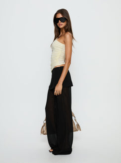 side view of model wearing Princess Polly Jaedon Chiffon Layered Pants Black Mid Rise Pants 
