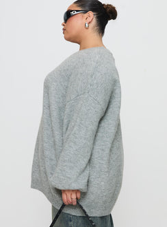 side view of model wearing Princess Polly Ryanna Sweater Grey Curve Long 