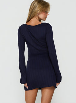 Blairre Pointelle Long Sleeve Mini Dress Navy